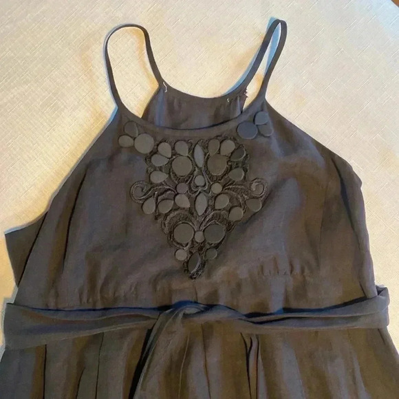 Women’s Empire Halter Dress Small S Black Silk Pockets Midi  Dress Embroidered - Picture 4 of 11